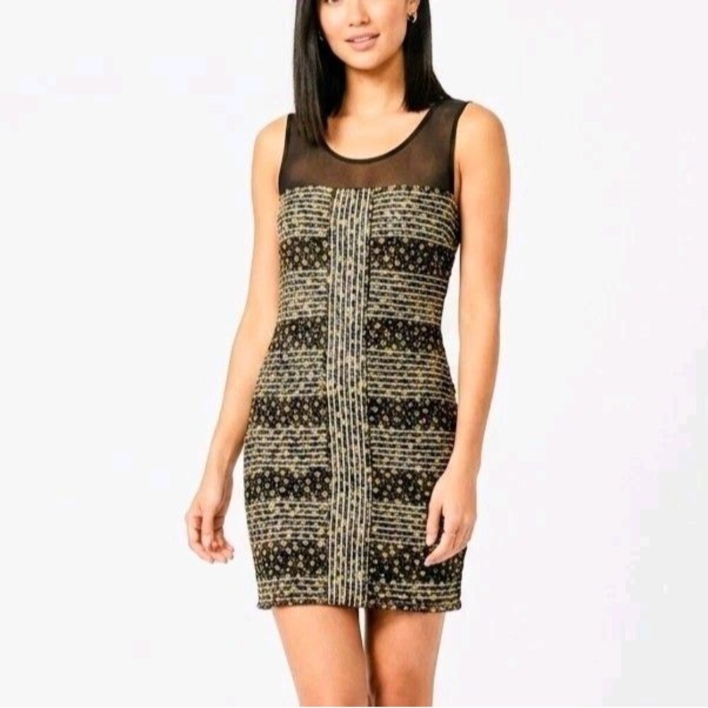 FREE PEOPLE Dress Gray/Black Floral Mesh Ruffle Shimmy Bodycon Women Medium NWT